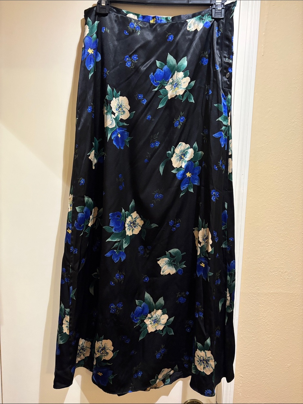 The Limited Black Maxi Silk  Skirt with Blue & Cream Floral Print